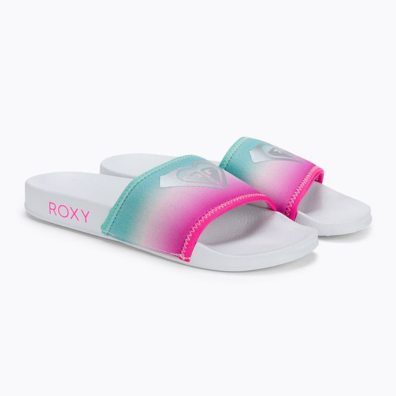 Detské žabky ROXY Slippy Neo G 2021 white/crazy pink/turquoise 5