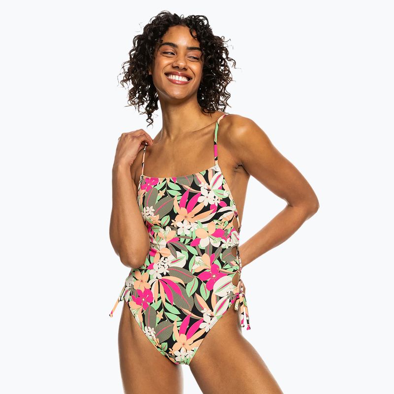 Dámske jednodielne plavky ROXY Printed Beach Classics Lace UP anthracite palm song s 2