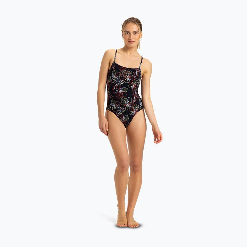 Dámske jednodielne plavky ROXY Active Basic Printed anthracite athletic hibiscus 2