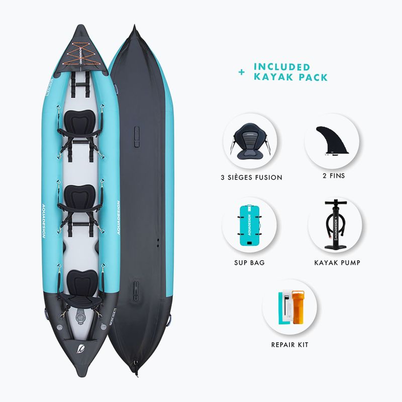 Nafukovací kajak pre 3 osoby AQUADESIGN Koloa 400 cm blue/black 4