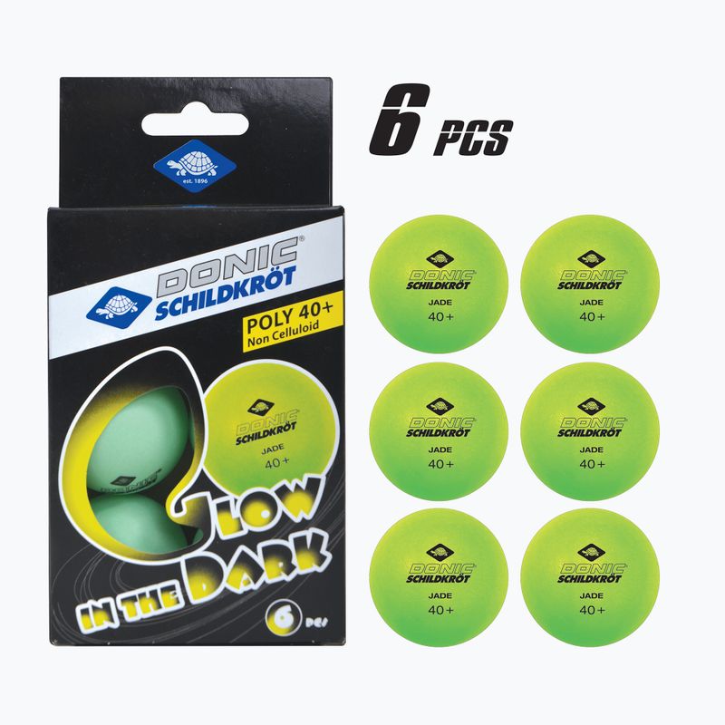 Donic-Schildkröt Glow In The Dark Poly 40+ 6ks svietiacich loptičiek na stolný tenis.