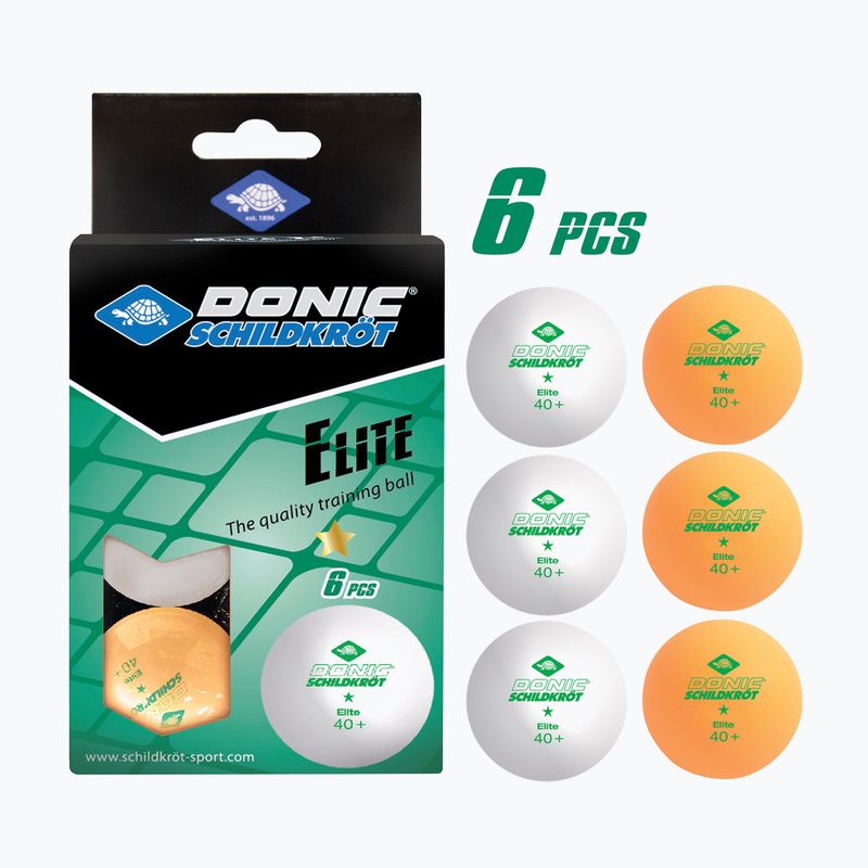 Donic-Schildkröt 1-Star Elite Poly 40+ 6 ks loptičiek na stolný tenis biela/oranžová