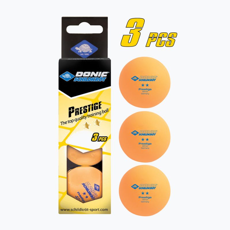 Donic-Schildkröt 2-Stars Prestige Poly 40+ loptičky na stolný tenis 3ks oranžové.