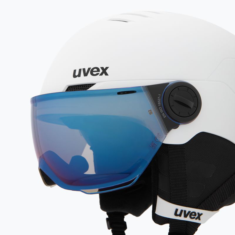 Detská lyžiarska prilba UVEX Rocket Visor Jr white/black matt/mirror blue/smoke 7