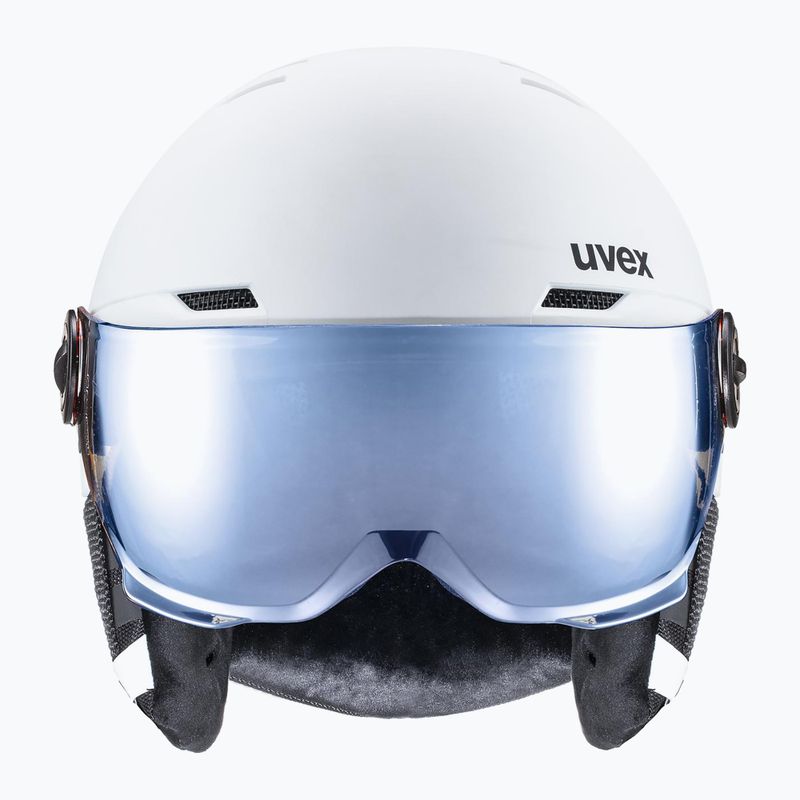 Detská lyžiarska prilba UVEX Rocket Visor Jr white/black matt/mirror blue/smoke 2