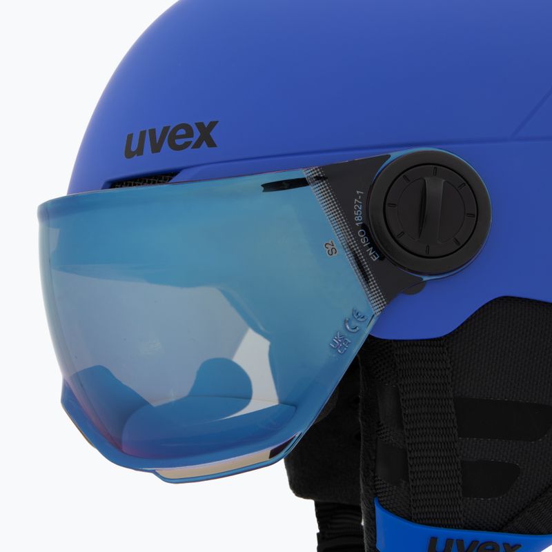 Detská lyžiarska prilba UVEX Rocket Visor Jr blue matt/mirror blue/smoke 7