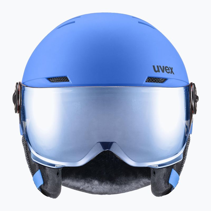 Detská lyžiarska prilba UVEX Rocket Visor Jr blue matt/mirror blue/smoke