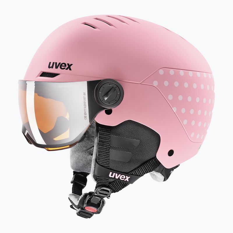 Detská lyžiarska prilba UVEX Rocket Visor Jr pink confetti matt/mirror silver/lasergold lite