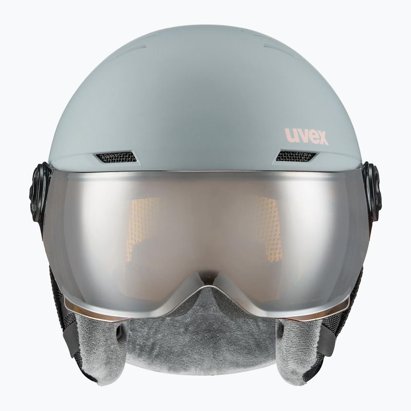 Detská lyžiarska prilba UVEX Rocket Visor Jr rhino/blush matt/mirror silver/lasergold lite 2