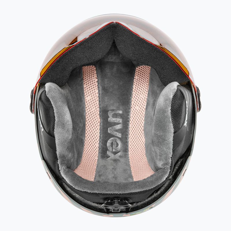 Detská lyžiarska prilba UVEX Rocket Visor Jr rhino/blush matt/mirror silver/lasergold lite 4