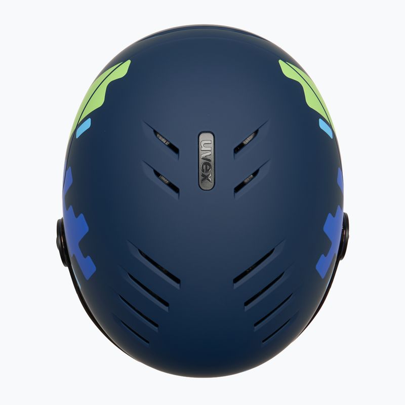 Detská lyžiarska prilba UVEX Rocket Visor Jr blue puzzle matt/mirror blue/smoke 6