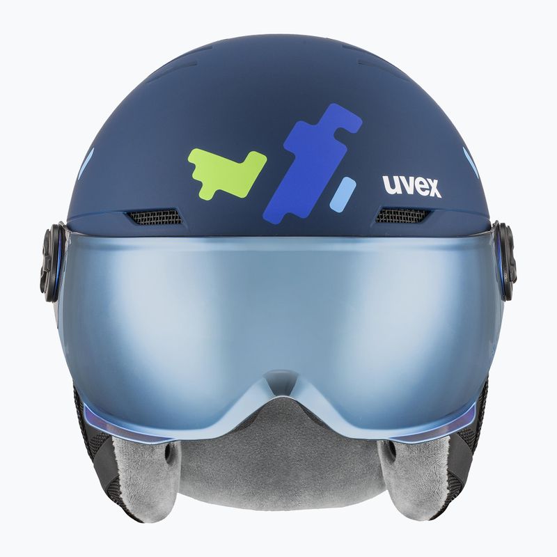 Detská lyžiarska prilba UVEX Rocket Visor Jr blue puzzle matt/mirror blue/smoke 2