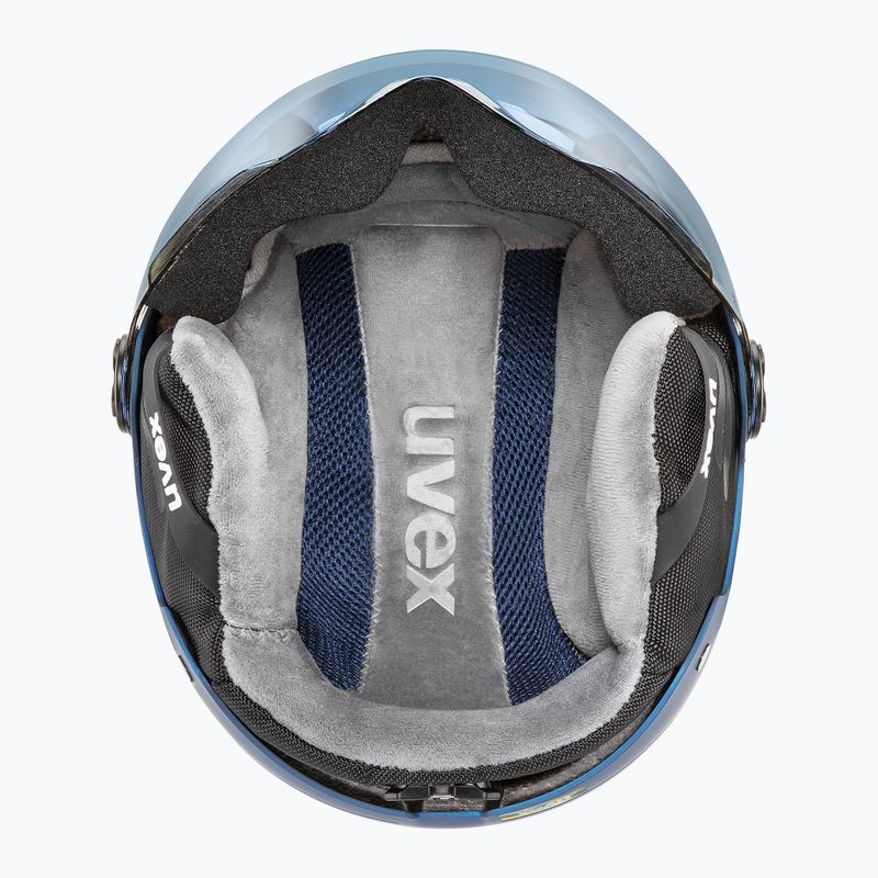 Detská lyžiarska prilba UVEX Rocket Visor Jr blue puzzle matt/mirror blue/smoke 4