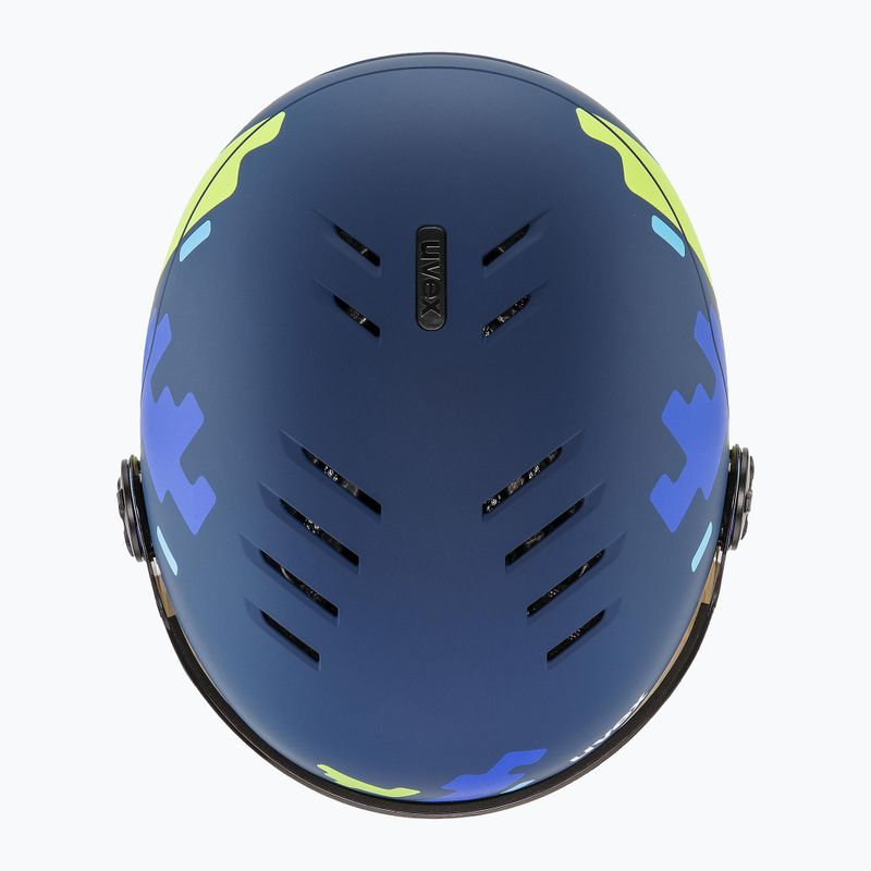 Detská lyžiarska prilba UVEX Rocket Visor Jr blue puzzle matt/mirror blue/smoke 5