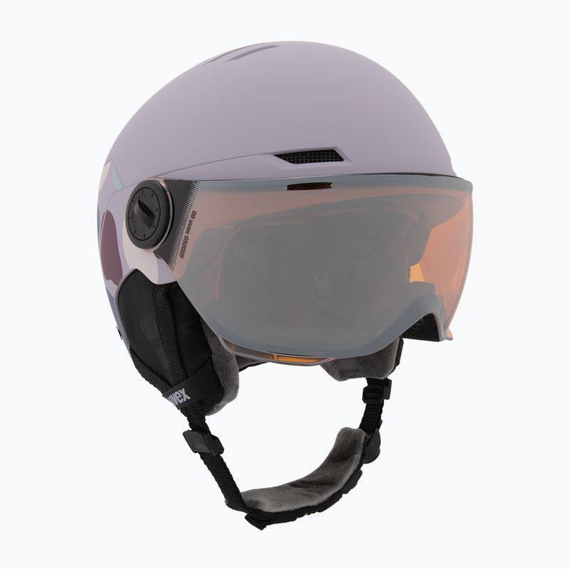 Detská lyžiarska prilba UVEX Rocket Visor Jr cool lavender abstract matt/mirror silver/laser gold