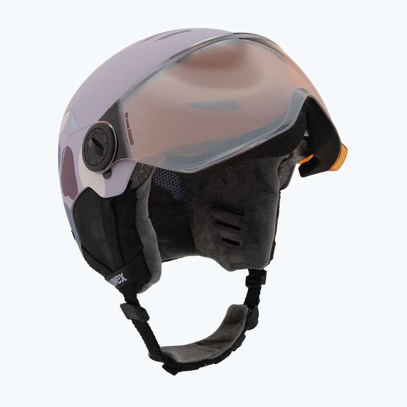 Detská lyžiarska prilba UVEX Rocket Visor Jr cool lavender abstract matt/mirror silver/laser gold 10