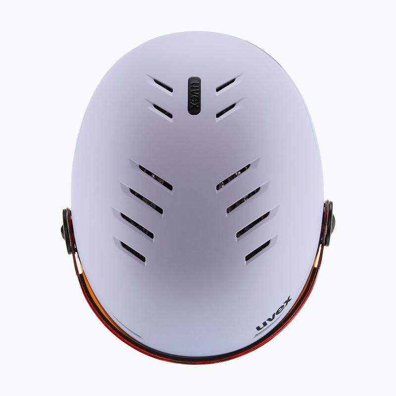 Detská lyžiarska prilba UVEX Rocket Visor Jr cool lavender abstract matt/mirror silver/laser gold 5