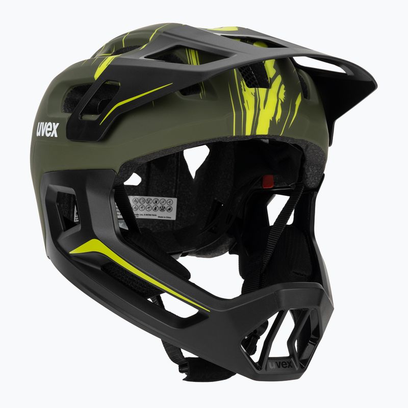 Detská cyklistická prilba UVEX React Fullface Jr dark olive matt