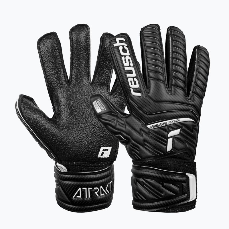 Detské brankárske rukavice Reusch Attrakt Resist Finger Support Junior čierne 5272610 5