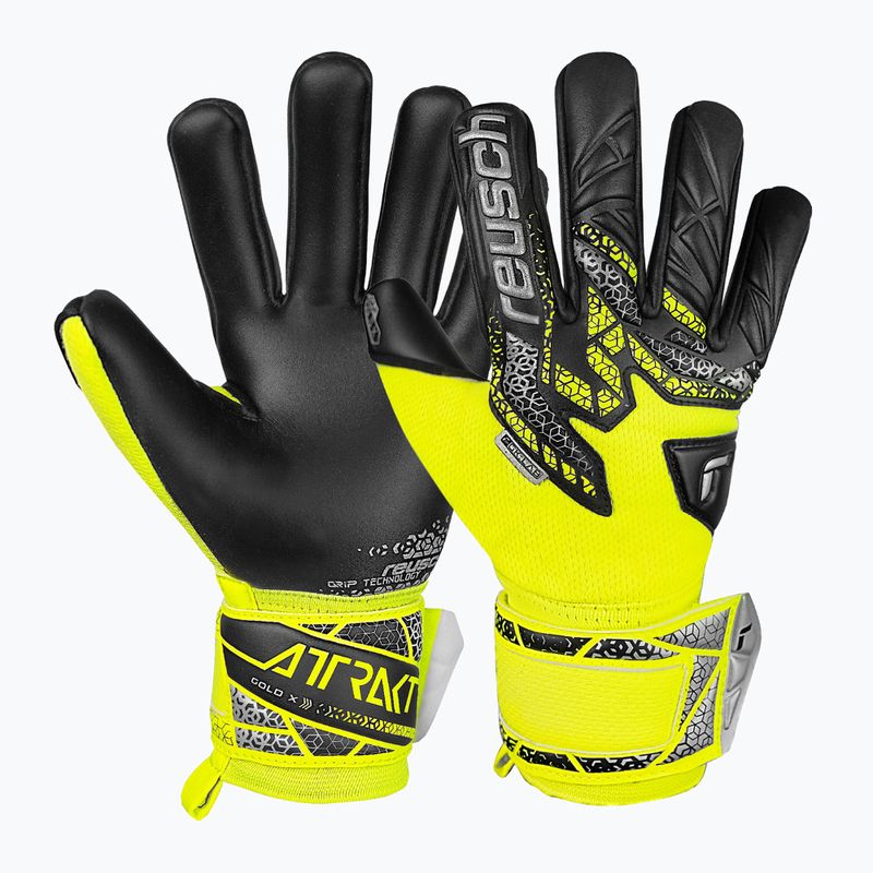 Detské brankárske rukavice Reusch Attrakt Gold X NC Junior safety yellow/silver/black