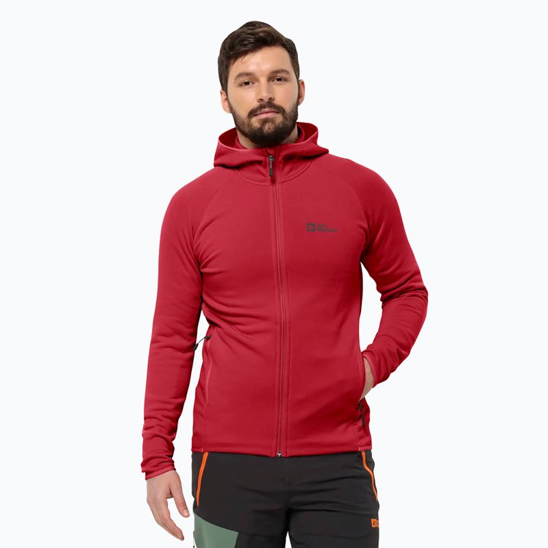 Pánska fleecová mikina Jack Wolfskin Baiselberg FZ s kapucňou red glow