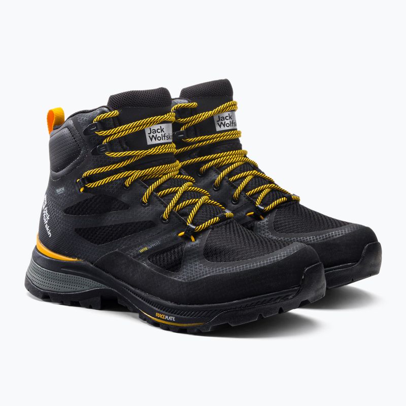 Jack Wolfskin pánske trekové topánky Force Striker Texapore Mid black/burly yellow xt 4038823 5