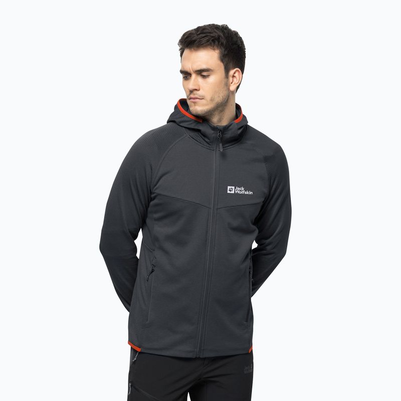 Pánska fleecová mikina Jack Wolfskin Hydro Grid Hooded FZ šedá 1710002