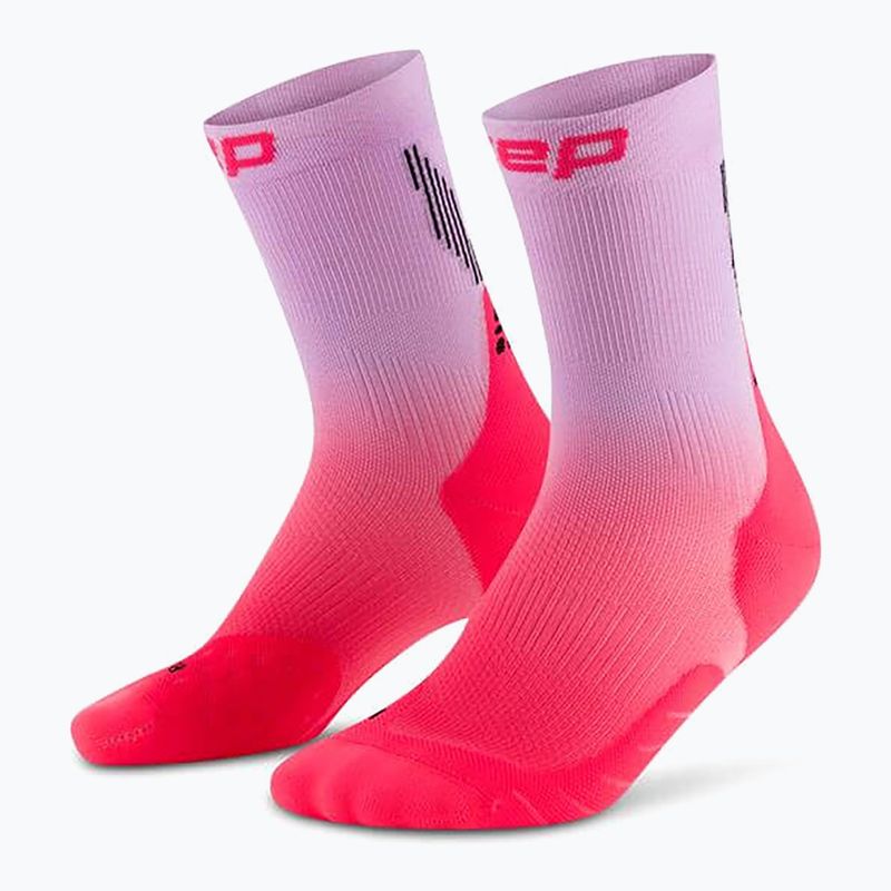 Dámske kompresné ponožky CEP Run Edt. Gradient Mid Cut Compression 5.0 pink/lilac fade