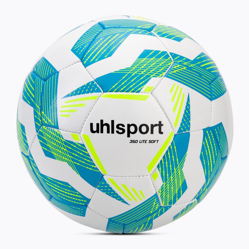 Futbalová lopta uhlsport Lite Soft 350 white/light blue/fluo yellow veľkosť 5