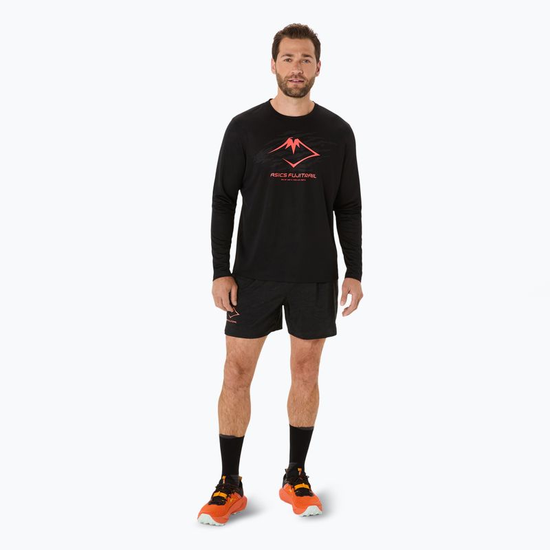 Pánske bežecké tričko Longsleeve ASICS Fujitrail Logo performance black/carbon/coral 2