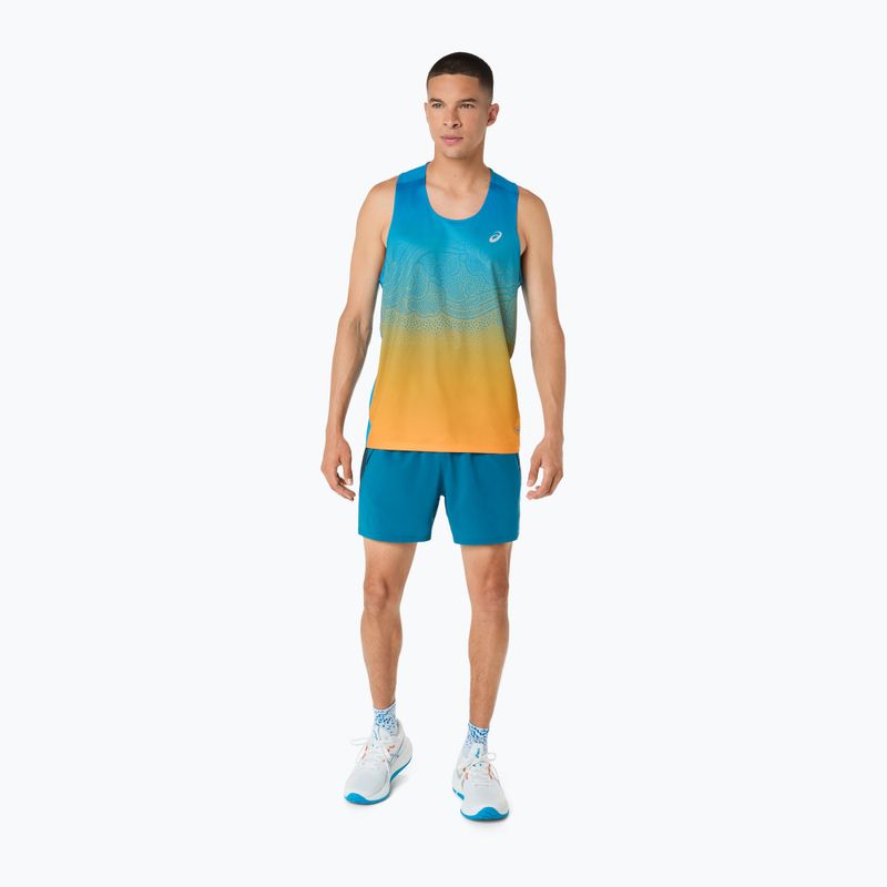 Pánske bežecké tričko ASICS Road Fade Singlet Aegean Blue/Yamabuki 2