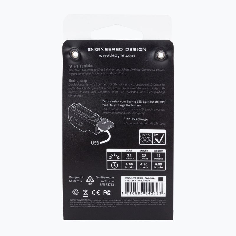 LEZYNE STRIP ALERT REAR STVZO zadné svietidlo na bicykel, usb čierne LZN-1-LED-36R-STVZO-V104 6
