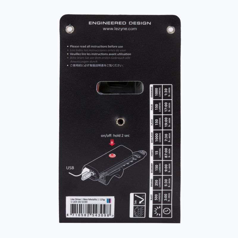 Lezyne LED LITE DRIVE 1000XL usb predná cyklistická lampa žltá LZN-1-LED-16-V230 6