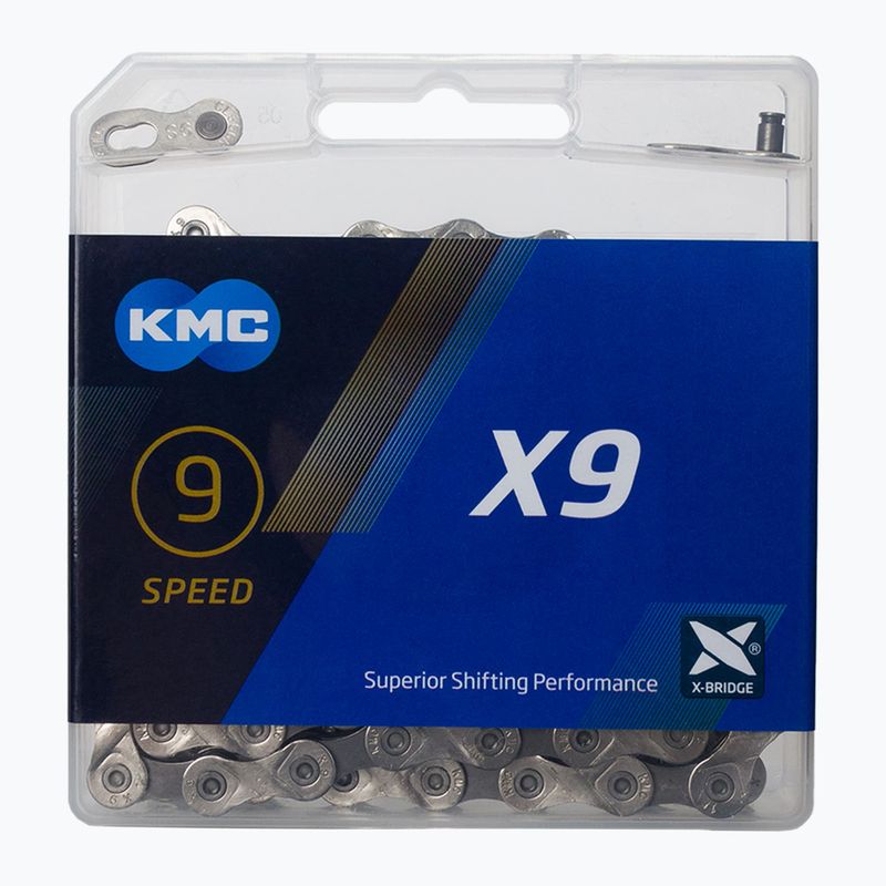 Cyklistická reťaz KMC X9 122 článkov 9rz strieborno-šedá BX09NG122