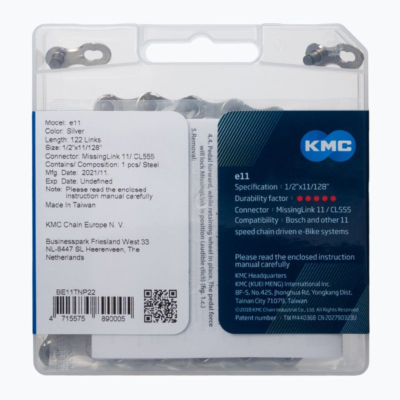 Reťaz KMC e11x122 pre eBike Silver BE11TNP22 2