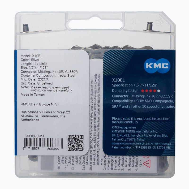 Reťaz KMC X10 EL 10rz 114 článkov strieborná BX10ELN14 2