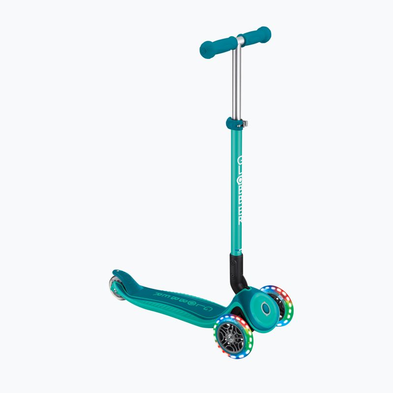 Globber Primo Skladacia kolobežka Plus Lights tmavo smaragdovo zelená detská trojkolka