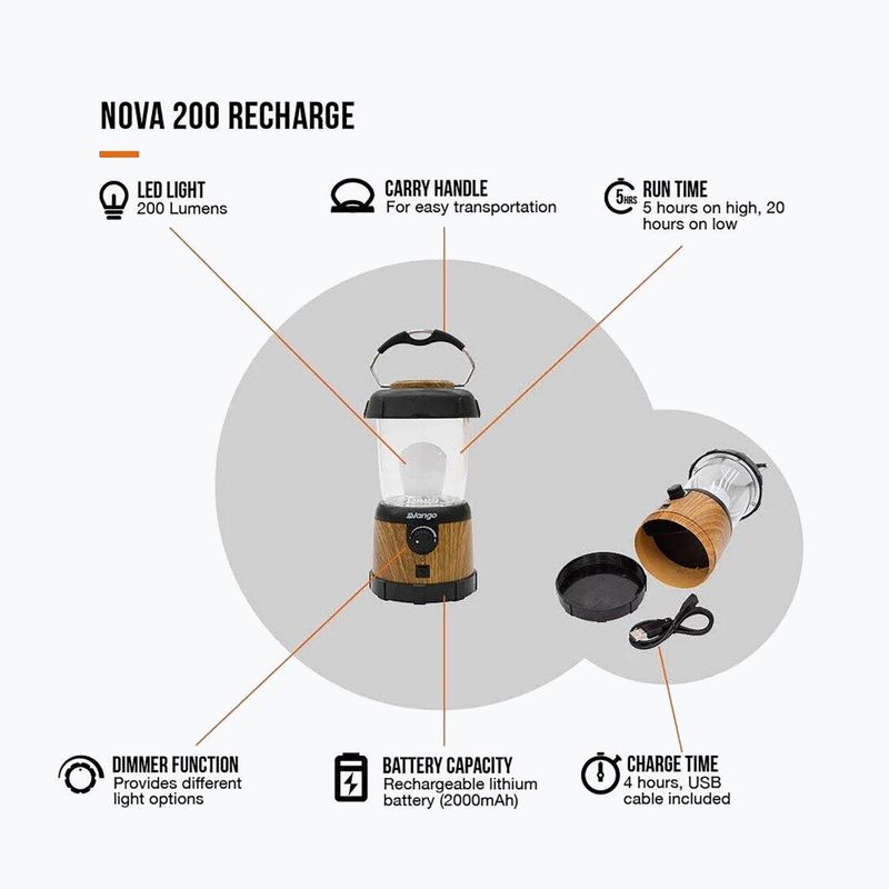 Kempingová lampa Vango Nova 200 Recharge wood 3
