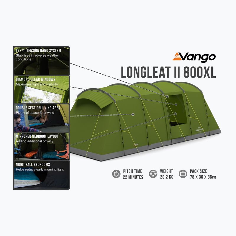 Vango Longleat II 800XL green TESLONGLEH09TAS Kempingový stan pre 8 osôb 11