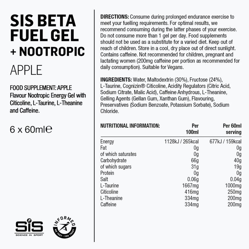 Sada energetických gélov Science in Sport Beta Fuel Energy + Nootropics 6 x 60 ml apple 2