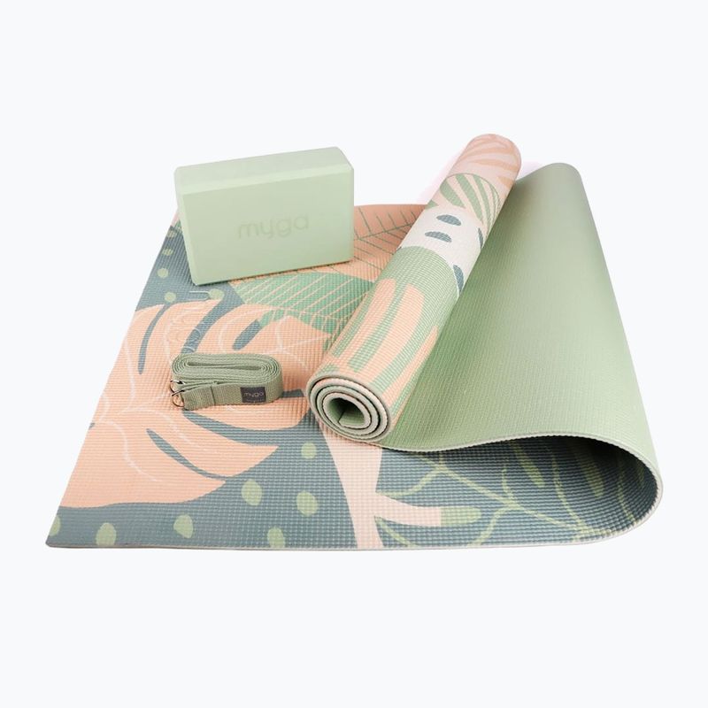Súprava na jogu Myga Palm Yoga Set mat + block + green strap 3