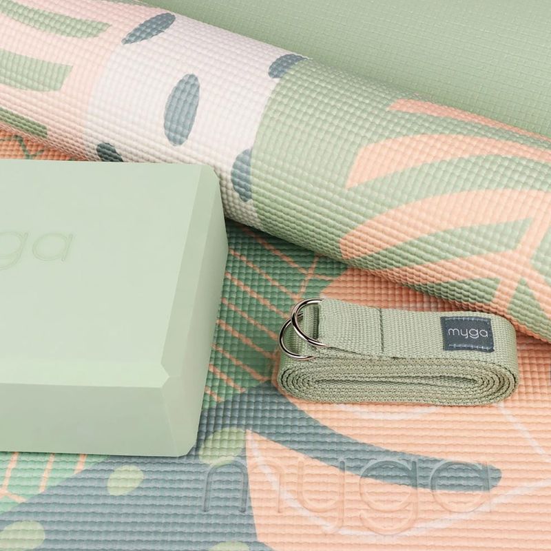 Súprava na jogu Myga Palm Yoga Set mat + block + green strap 4