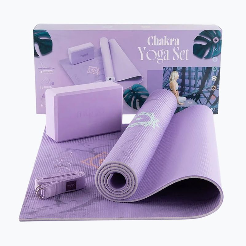 Súprava na jogu Myga Chakra Yoga Set mat + block + purple strap 3