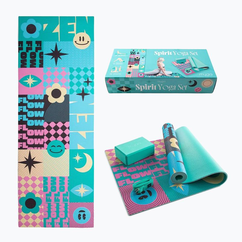 Súprava na jogu Myga Spirit Yoga Set mat + block + turquoise strap 12