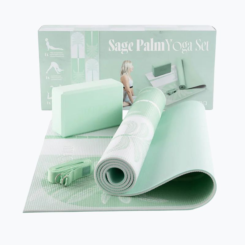 Súprava na jogu Myga Sage Palm Yoga Set mat + block + green strap 11