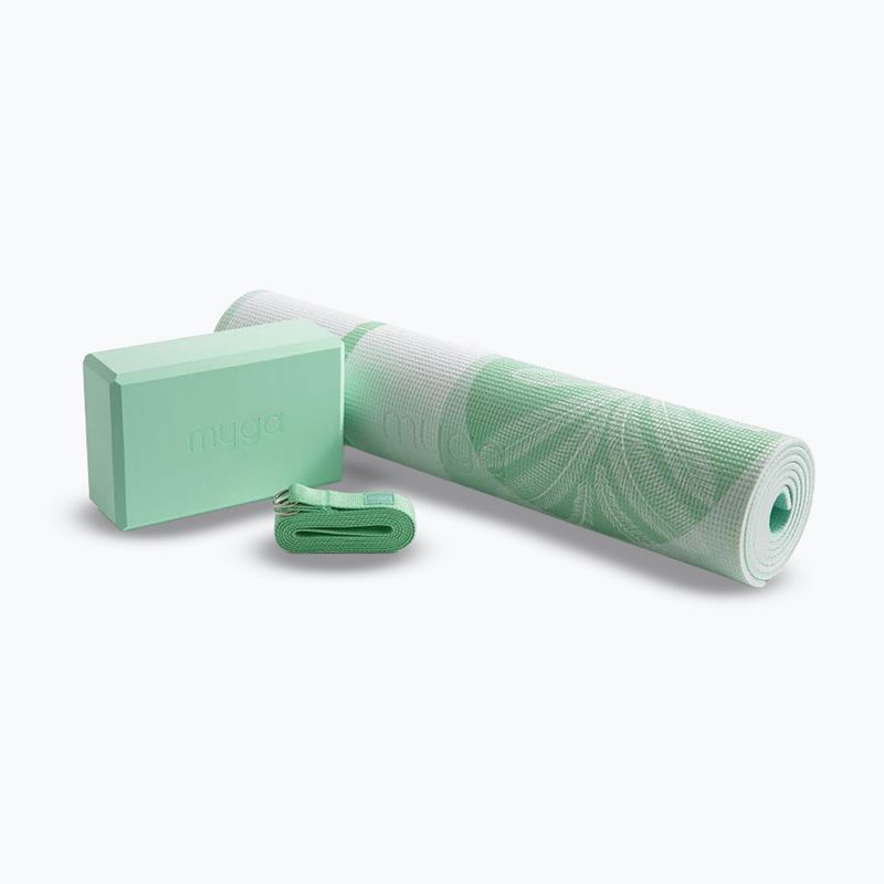 Súprava na jogu Myga Sage Palm Yoga Set mat + block + green strap 14