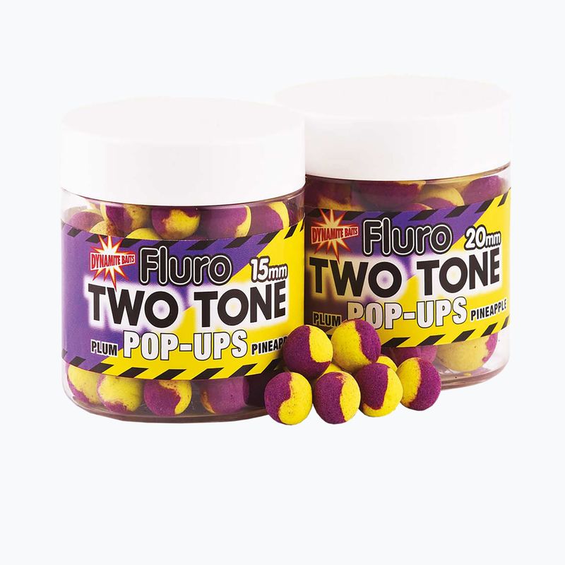 Dynamite Baits Fluoro Pop Up 2 Tone Plum & Pineapple Yellow/Purple plávajúce kaprové boilies ADY040600