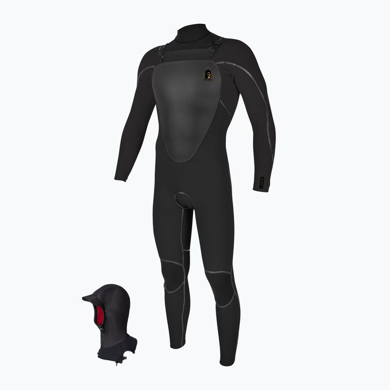 Pánsky plavecký neoprén  O'Neill Mutant Legend 5/4 mm Chest Zip with Hood Full black/tempered steel