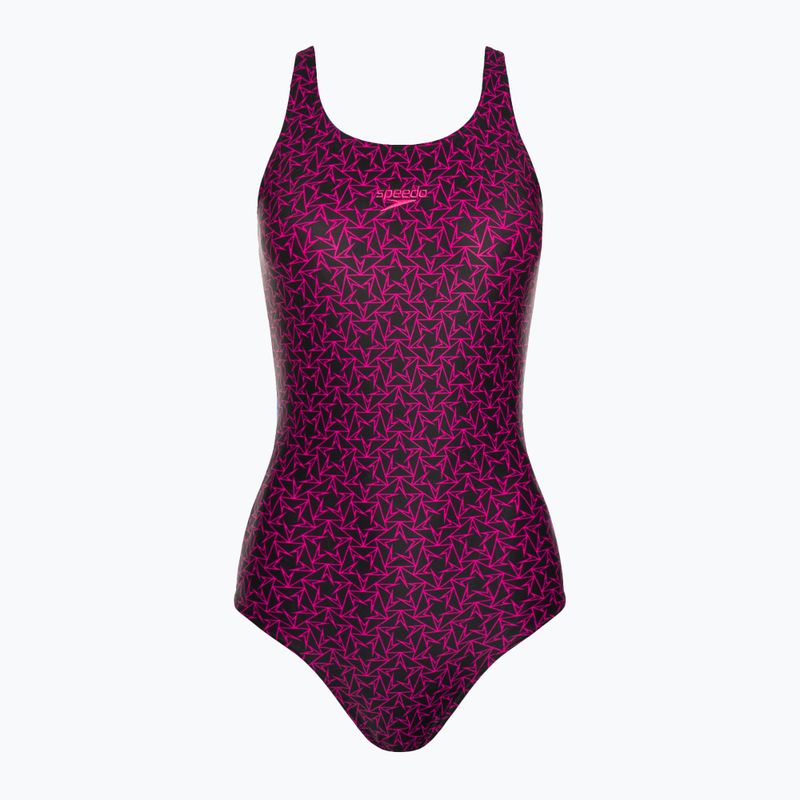 Speedo Boomstar Allover Muscleback dámske jednodielne plavky čierno-ružové 68-12299B344