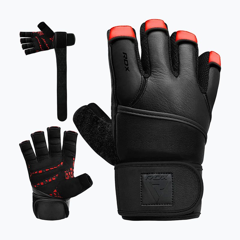 Trekkingové rukavice RDX L4 Finger Weightlifting Leather red/black 2